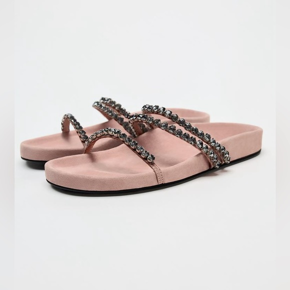 ZARA RHINESTONE FLAT SANDALS - Picture 4 of 12